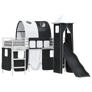 vidaXL Lit mezzanine pour enfants Blanc et Noir 74,5 x 190 cm M&eacute;tал