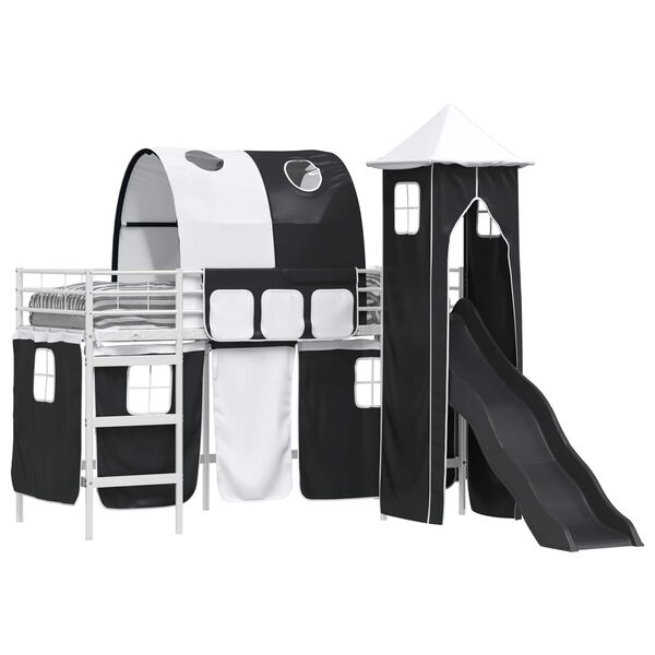 vidaXL Lit mezzanine pour enfants Blanc et Noir 74,5 x 190 cm M&eacute;tал