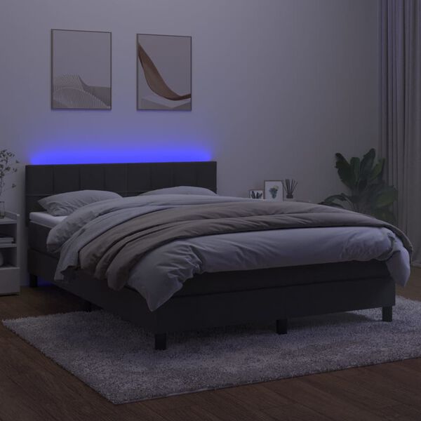 vidaXL Sommier &agrave; lattes de lit avec matelas LED Gris fonc&eacute; 140x190 cm
