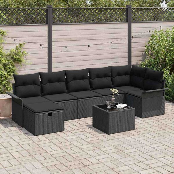 vidaXL Ensemble de canapé de jardin avec coussin 8 pcs Noir Poly rotin
