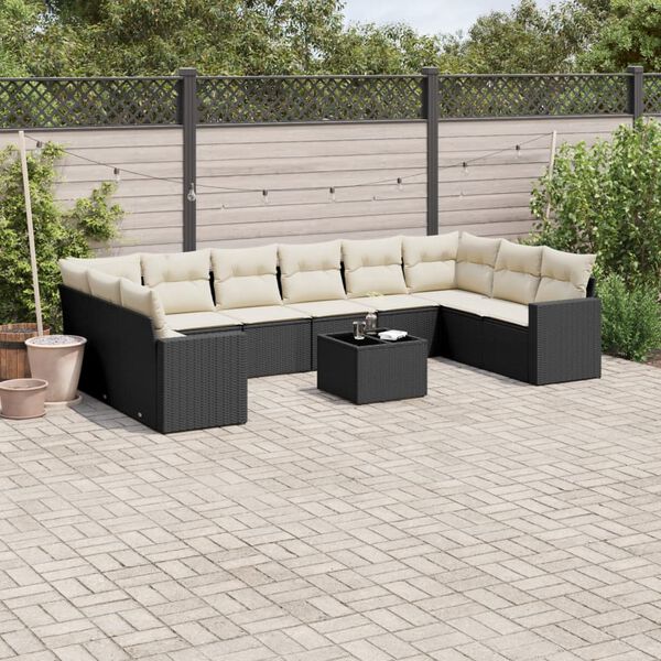 vidaXL Salon de jardin 11 pcs avec coussins noir r&eacute;sine tress&eacute;e