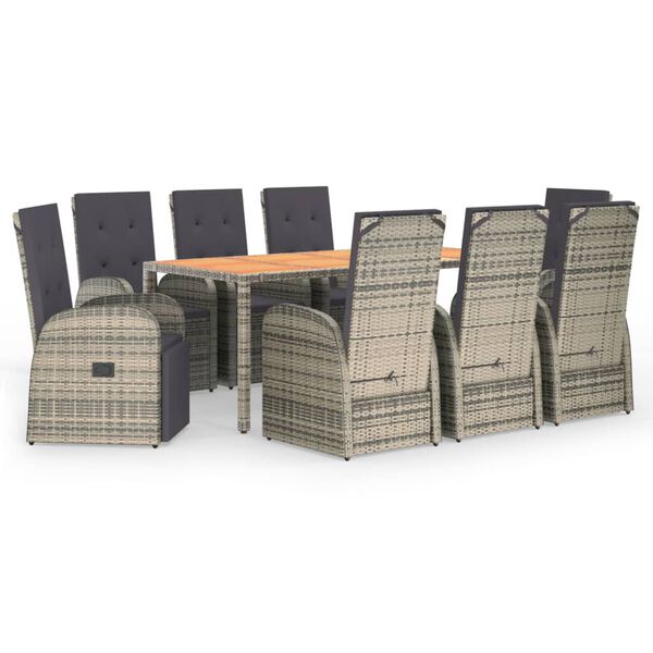 vidaXL Ensemble à manger de jardin 9 pcs coussins gris résine tressée