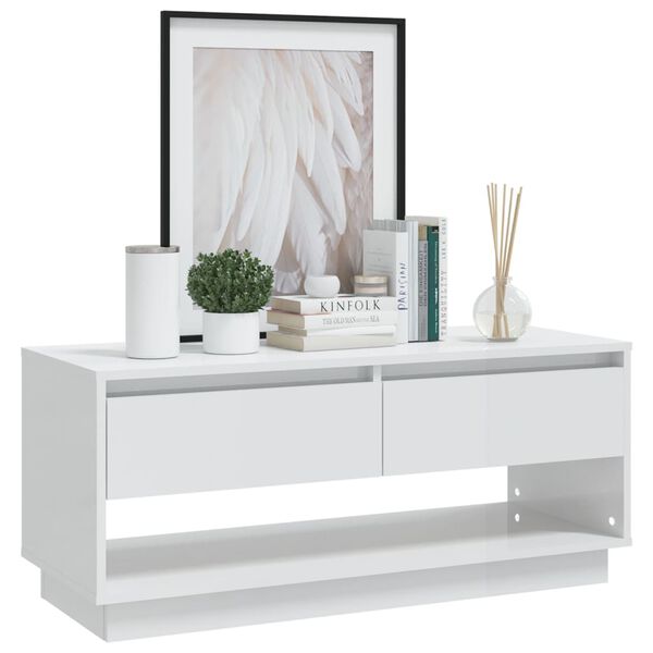 vidaXL Meuble TV blanc brillant 102x41x44 cm bois d'ingénierie