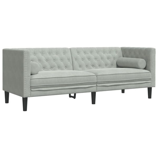 vidaXL Canapé Chesterfield avec traversins 3 places gris clair velours