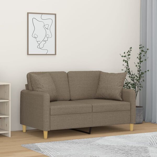vidaXL Canap&eacute; 2 places et oreillers et coussins Taupe 120 cm Tissu