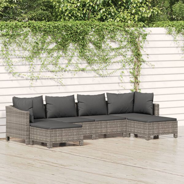 vidaXL Salon de jardin 6 pcs avec coussins Gris Résine tressée