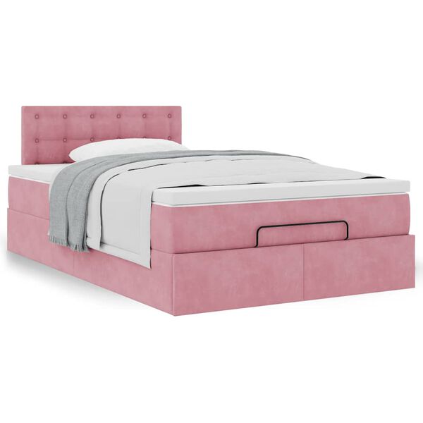 vidaXL Lit ottoman avec matelas rose 120x190 cm velours