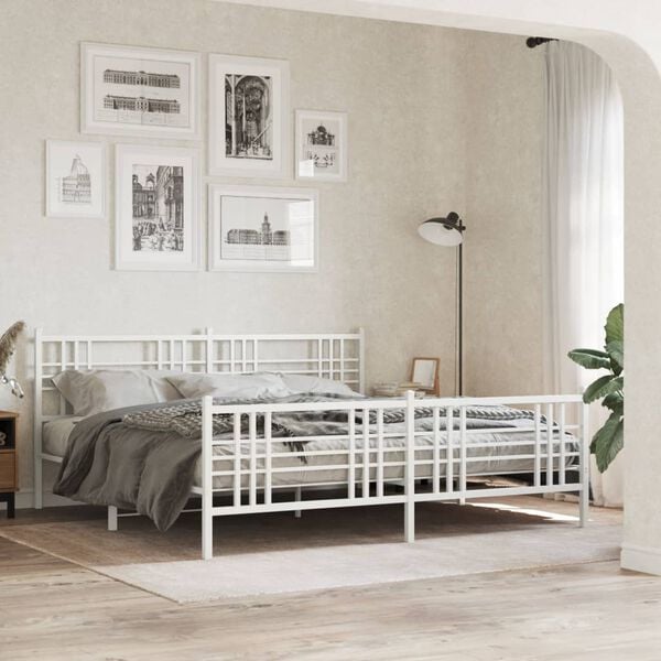 vidaXL Cadre de lit m&eacute;tal sans matelas et pied de lit blanc 180x200 cm