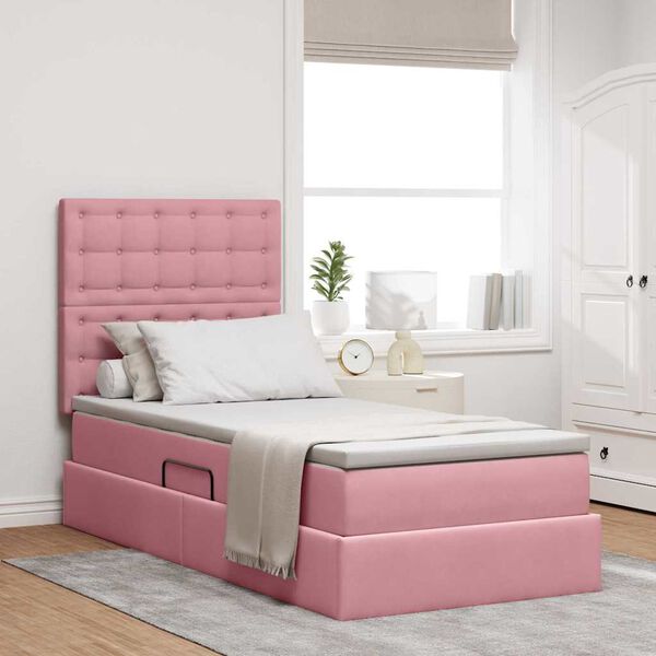 vidaXL Lit avec rangement et matelas Rose 90 x 190 cm Velours
