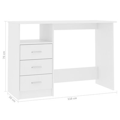 vidaXL Bureau avec tiroirs Blanc 110x50x76 cm Bois d'ingénierie