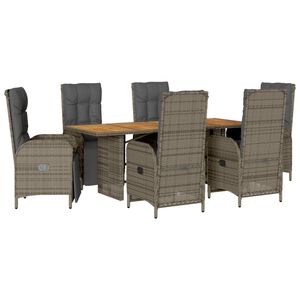 vidaXL Ensemble &agrave; manger de jardin et coussins 7 pcs gris rotin