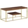 vidaXL Table basse dor&eacute; acier inoxydable et bois de m&eacute;l&egrave;ze massif