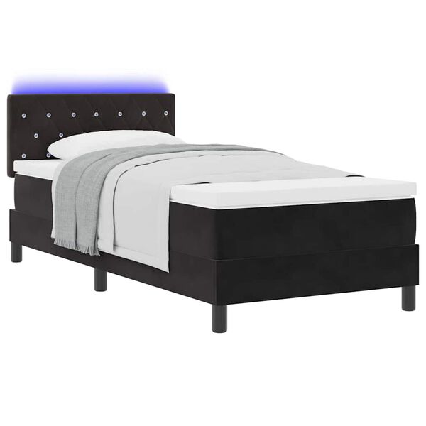 vidaXL Lit &agrave; ressort LED avec matelas Noir 90 x 190 cm Velours