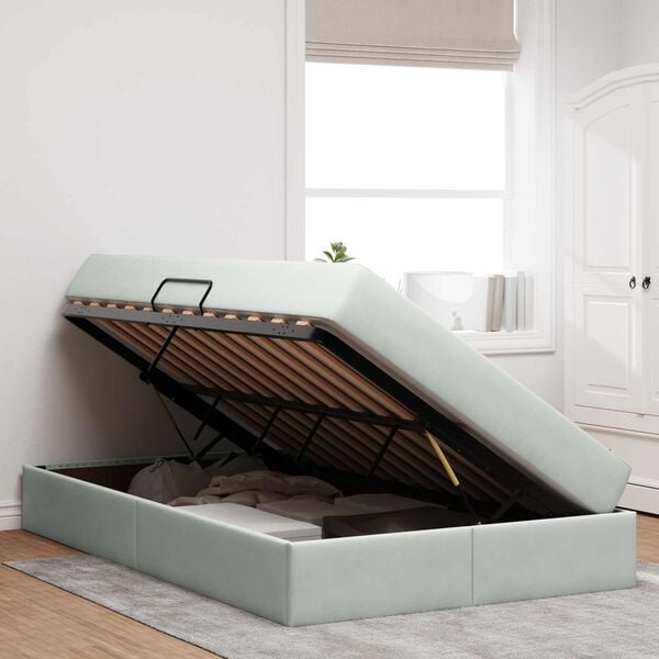 vidaXL Lit avec rangement et matelas Gris clair 120 x 190 cm Velours