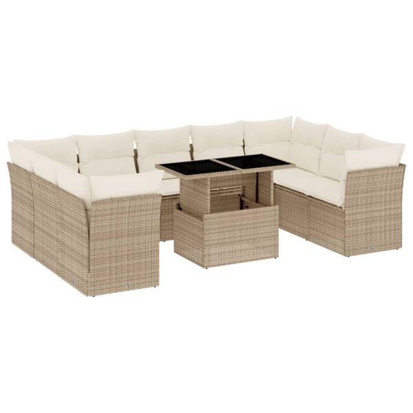 vidaXL Salon de jardin avec coussins 10 pcs beige r&eacute;sine tress&eacute;e