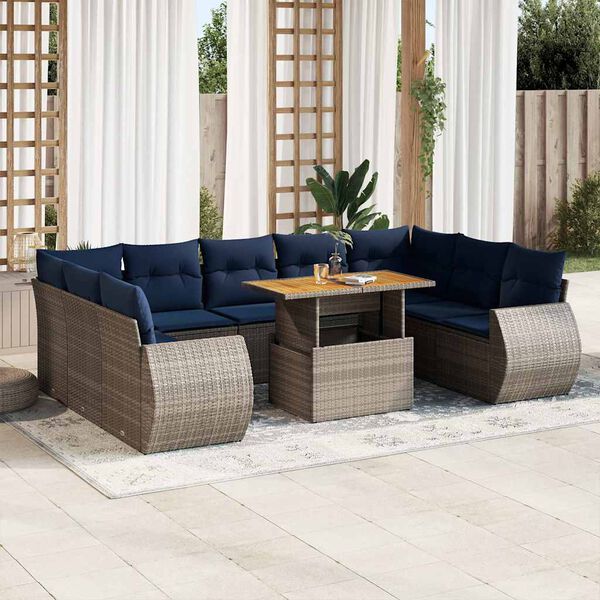 vidaXL Salon de jardin avec coussins 10 pcs gris r&eacute;sine tress&eacute;e