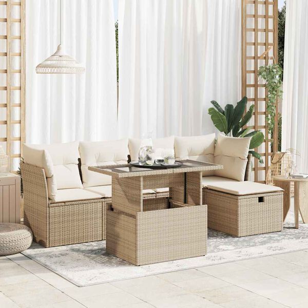 vidaXL Salon de jardin avec coussins 6 pcs beige r&eacute;sine tress&eacute;e