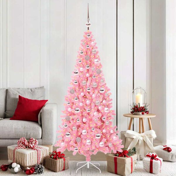 vidaXL Sapin de No&euml;l avec 300 LED avec support Rose 180 cm PVC