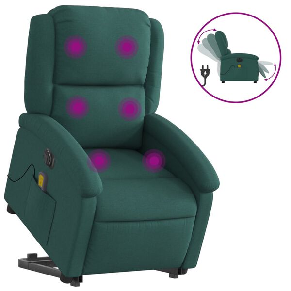 vidaXL Fauteuil inclinable de massage &eacute;lectrique Vert fonc&eacute; Tissu
