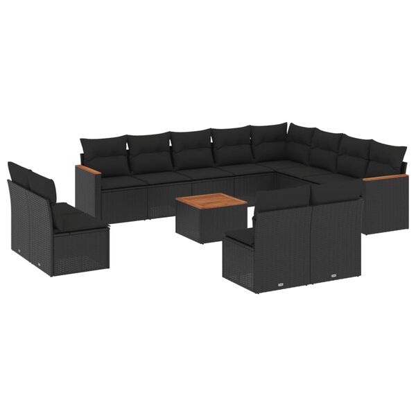 vidaXL Salon de jardin avec coussins 13 pcs noir r&eacute;sine tress&eacute;e