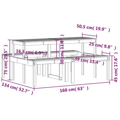 vidaXL Table de pique-nique 160x134x75 cm bois massif de douglas