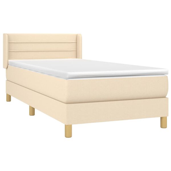 vidaXL Sommier &agrave; lattes de lit avec matelas Cr&egrave;me 90x200 cm Tissu