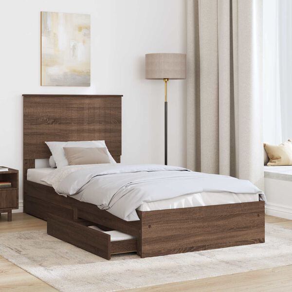 vidaXL Lit de Rangement Ch&ecirc;ne brun 90 x 200 cm Bois d'ing&eacute;nierie