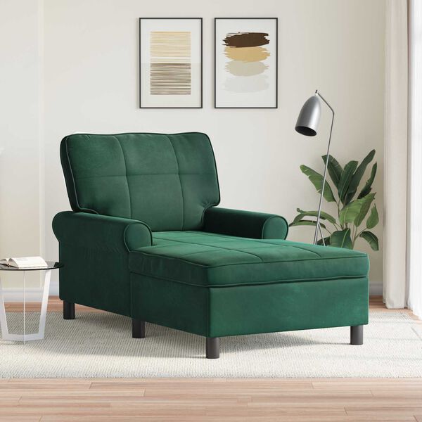 vidaXL Chaise longue avec coussin Vert fonc&eacute; 91 x 157 x 91 cm Velours