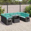 vidaXL Salon de jardin 10 pcs avec coussins noir r&eacute;sine tress&eacute;e acacia