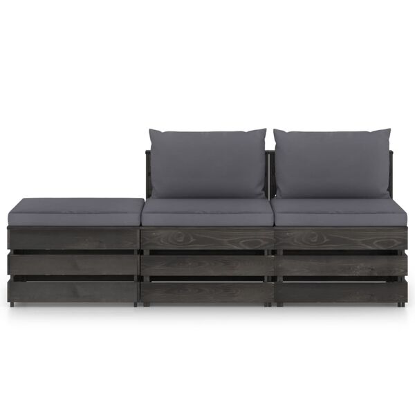 vidaXL Salon de jardin 3 pcs avec coussins Bois impr&eacute;gn&eacute; de gris