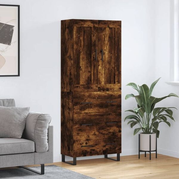 vidaXL Buffet haut Ch&ecirc;ne fum&eacute; 69,5x34x180 cm Bois d'ing&eacute;nierie
