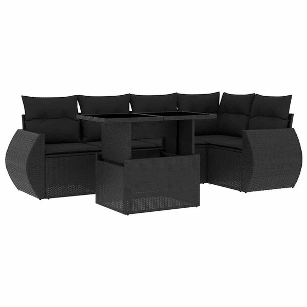 vidaXL Salon de jardin 6 pcs avec coussins noir r&eacute;sine tress&eacute;e