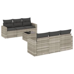 vidaXL Salon de jardin avec coussins 7 pcs gris clair r&eacute;sine tress&eacute;e