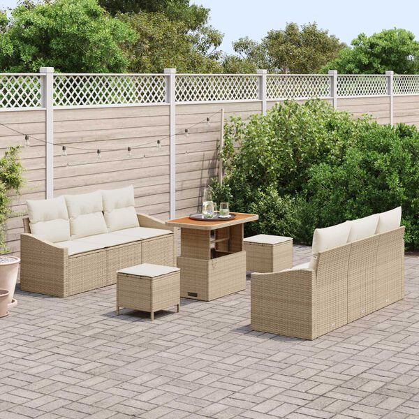 vidaXL Ensemble de canap&eacute; de jardin avec coussin 9 pcs Beige polyrotin