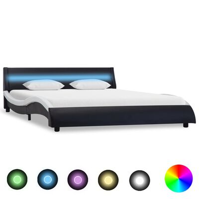 vidaXL Cadre de lit avec LED Noir et blanc Similicuir 140 x 200 cm