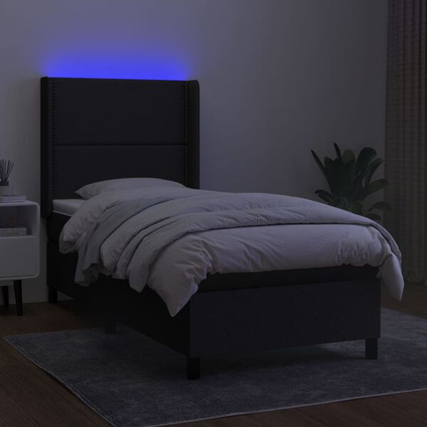 vidaXL Sommier &agrave; lattes de lit matelas LED Noir 90x200 cm Tissu