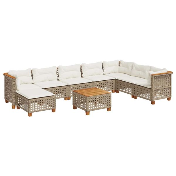 vidaXL Salon de jardin avec coussins 9 pcs beige r&eacute;sine tress&eacute;e