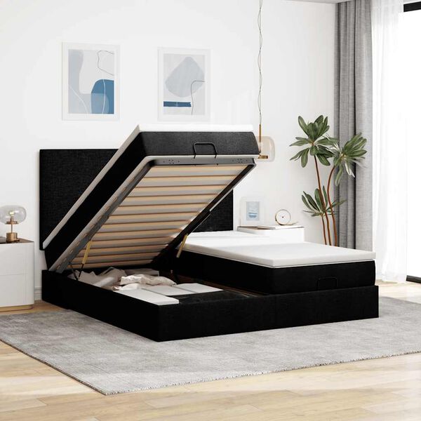 VidaXL Cadre de lit ottoman avec matelas noir 160x200 cm tissu