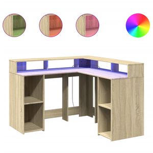 vidaXL Bureau avec lumi&egrave;res LED ch&ecirc;ne sonoma bois d'ing&eacute;nierie