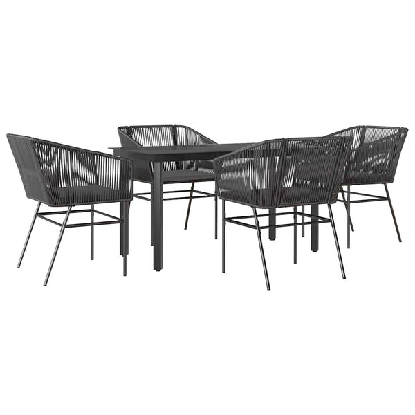 vidaXL Ensemble &agrave; manger de jardin et coussins 5 pcs noir rotin verre