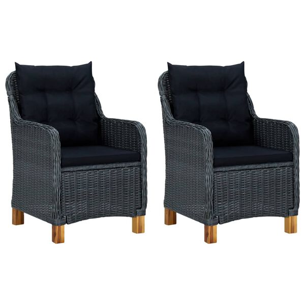 vidaXL Salon de jardin 3 pcs avec coussins résine tressée gris foncé