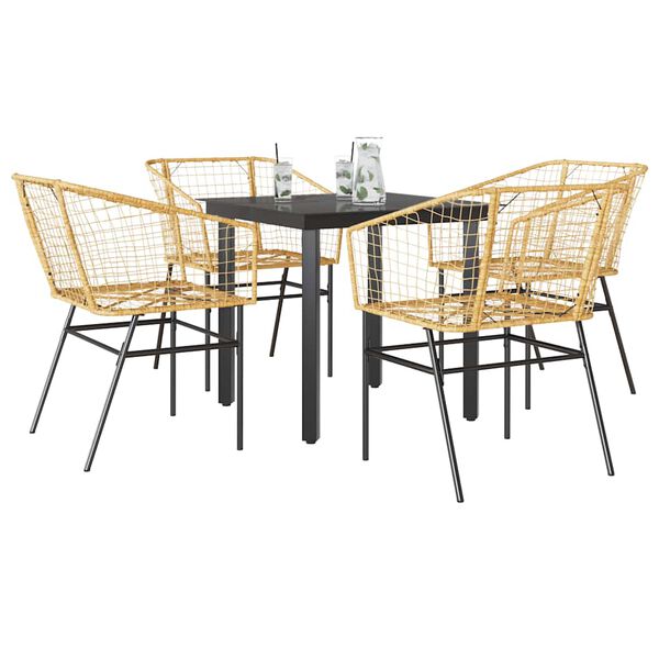 vidaXL Ensemble &agrave; manger jardin 5pcs marron poly rotin verre