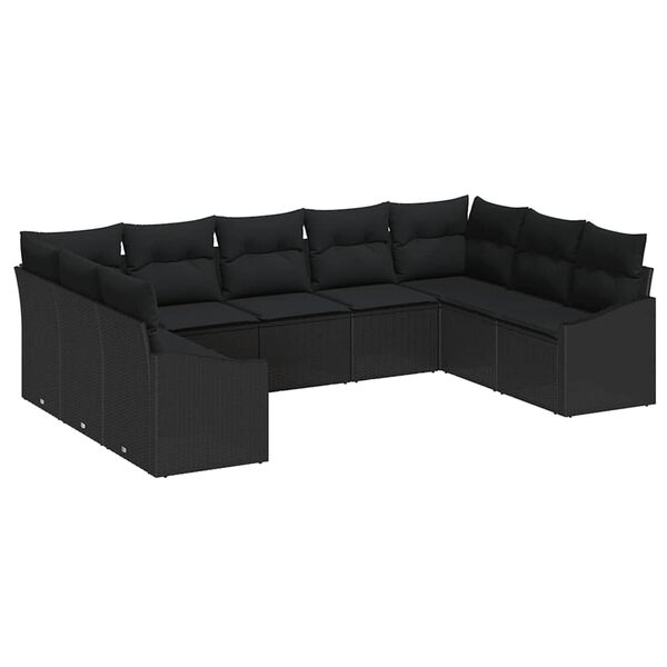 vidaXL Ensemble de Canap&eacute;s avec coussin 9 pcs Noir polyrotin