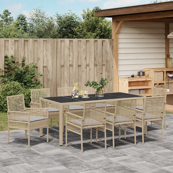vidaXL Ensemble de salle &agrave; manger pour jardin 9 pcs Beige polyrotin