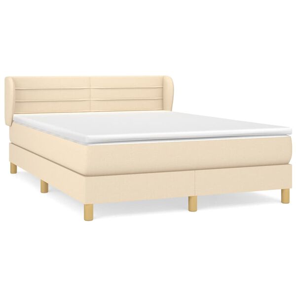 vidaXL Sommier &agrave; lattes de lit avec matelas Cr&egrave;me 140x190 cm Tissu