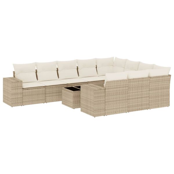 vidaXL Salon de jardin 11 pcs avec coussins beige r&eacute;sine tress&eacute;e