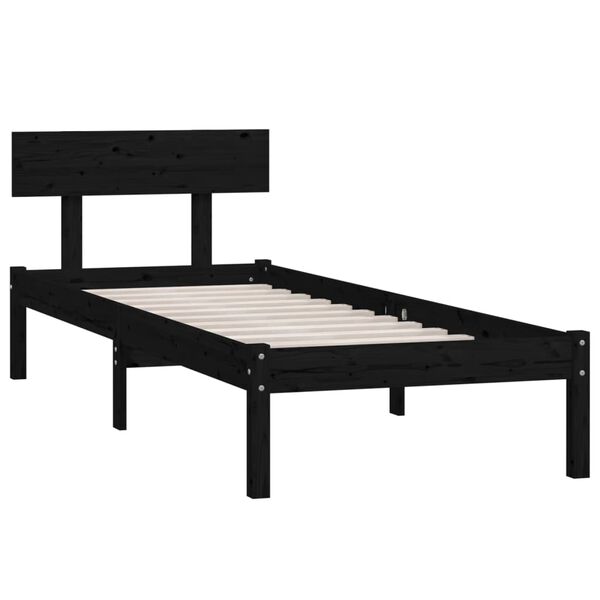 vidaXL Cadre de lit sans matelas noir bois massif 90x200 cm
