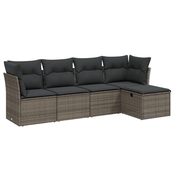 vidaXL Salon de jardin 5 pcs avec coussins gris r&eacute;sine tress&eacute;e