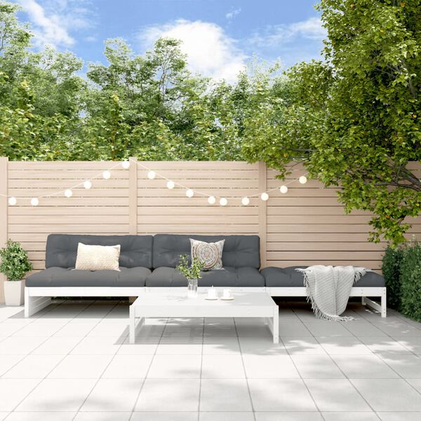vidaXL Salon de jardin 4 pcs avec coussins blanc bois massif