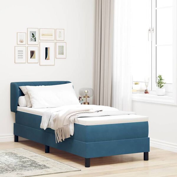 vidaXL Lit &agrave; ressorts avec matelas Bleu fonc&eacute; 80 x 200 cm Velours